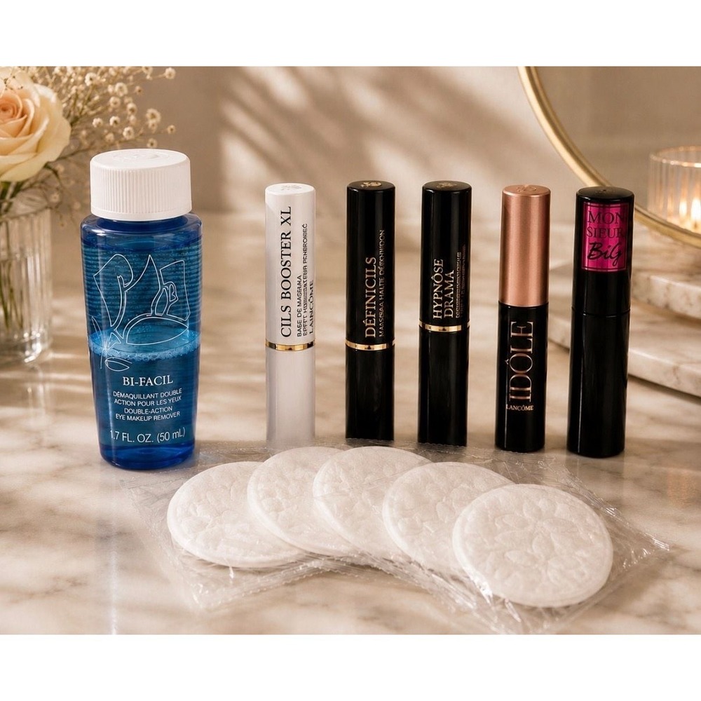 Lancôme Mascara and Bi-Facil Makeup Remover 6-Piece Gift Set & Cotton Rounds